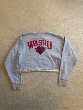 Blue 84 Gray Cropped Sweatshirt with Red WASHU Logo